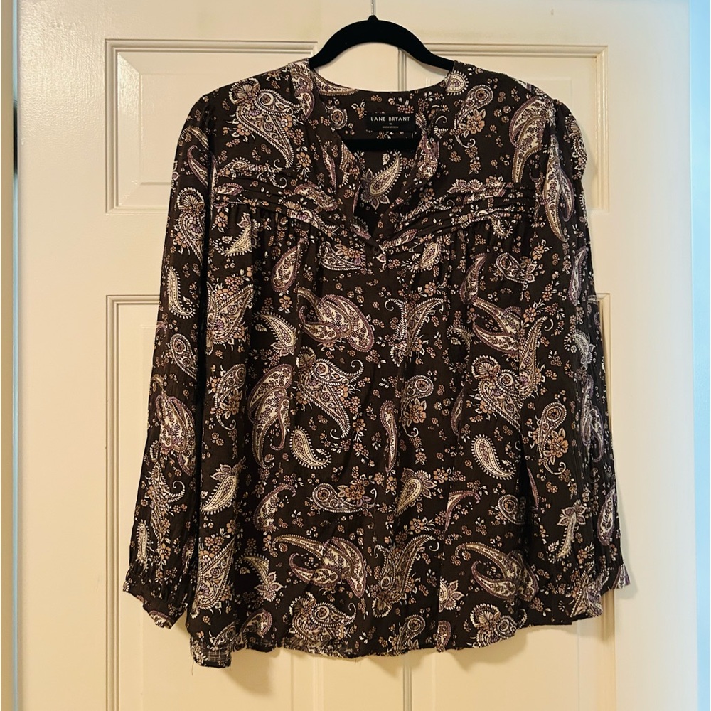 Lane Bryant Paisley Blouse - Brown and Cream